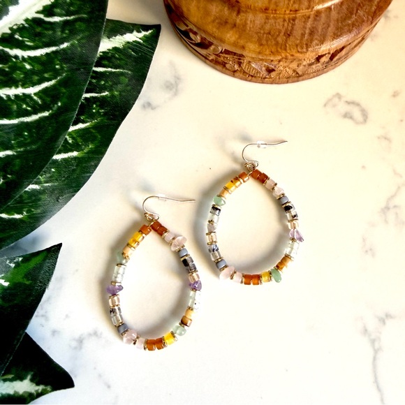 Jewelry - Colorful Stone Bead Earrings Teardrop Boho Natural Stones Jewelry Gift NEW
